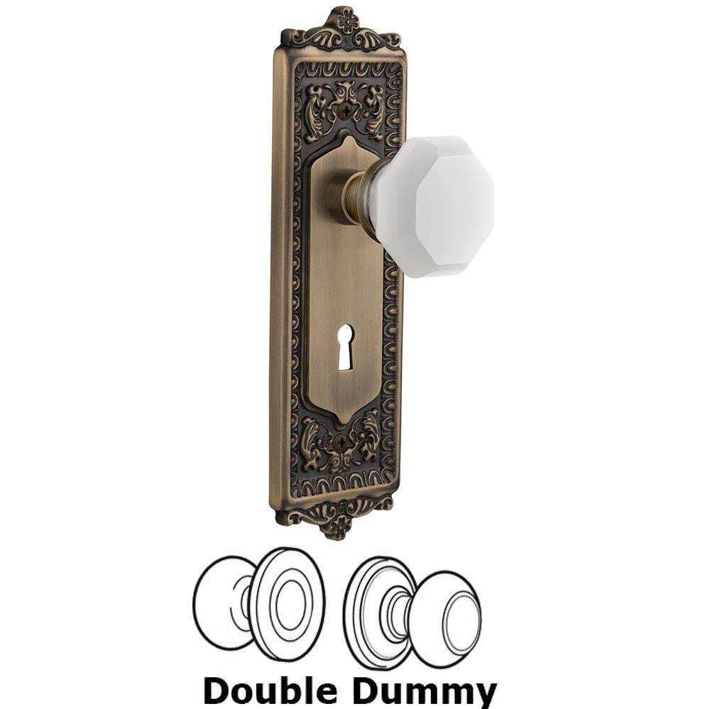 Nostalgic Warehouse Double Dummy - Egg & Dart Plate with Keyhole with Waldorf White Milk Glass Knob in Antique Brass