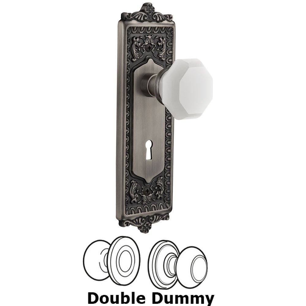 Nostalgic Warehouse Double Dummy - Egg & Dart Plate with Keyhole with Waldorf White Milk Glass Knob in Antique Pewter
