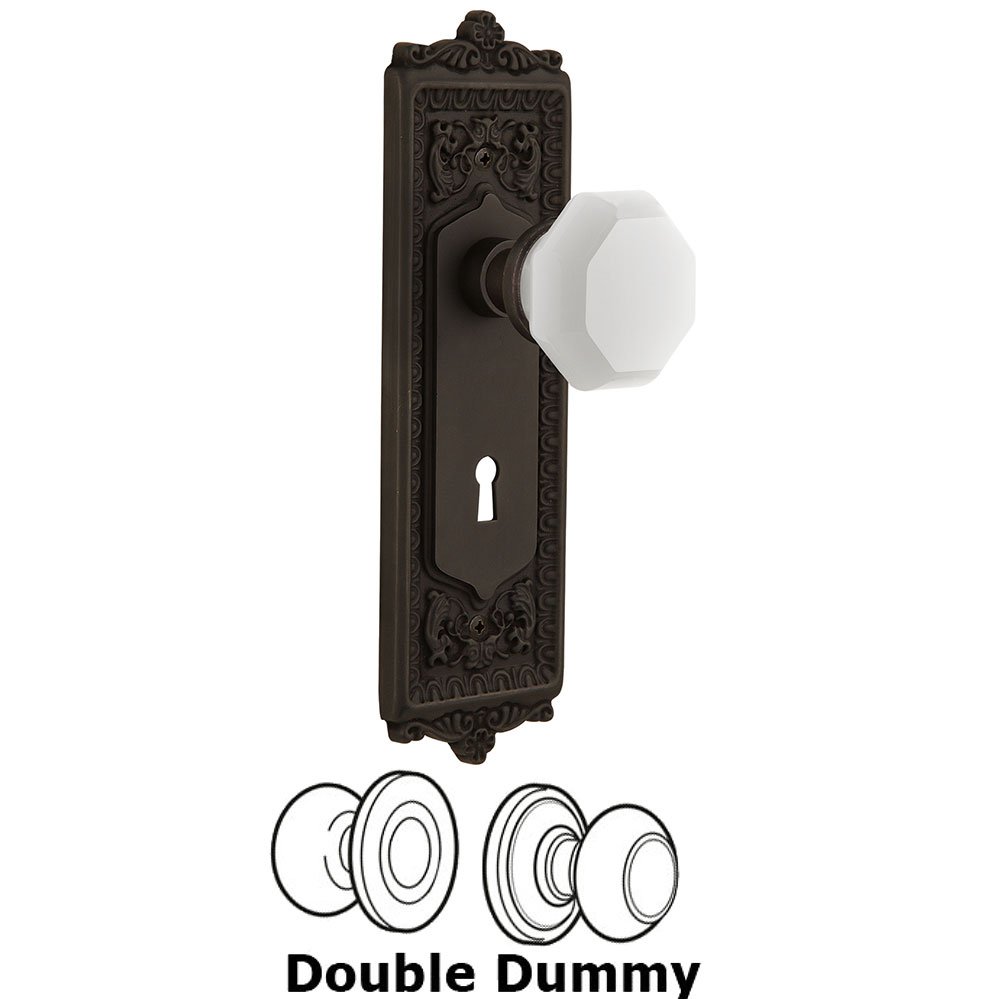 Nostalgic Warehouse Double Dummy - Egg & Dart Plate with Keyhole with Waldorf White Milk Glass Knob in Oil-Rubbed Bronze