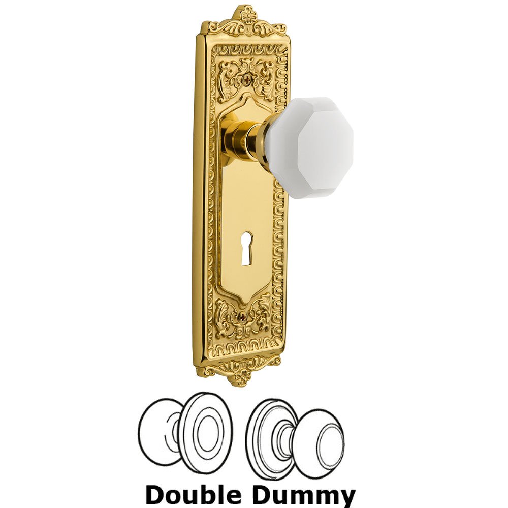 Nostalgic Warehouse Double Dummy - Egg & Dart Plate with Keyhole with Waldorf White Milk Glass Knob in Unlacquered Brass