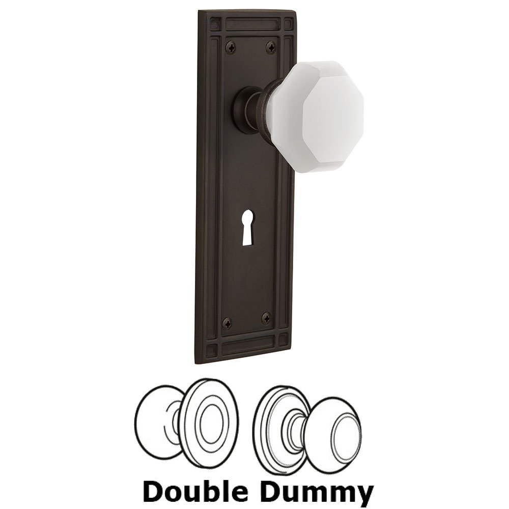 Nostalgic Warehouse Double Dummy - Mission Plate with Keyhole with Waldorf White Milk Glass Knob in Oil-Rubbed Bronze