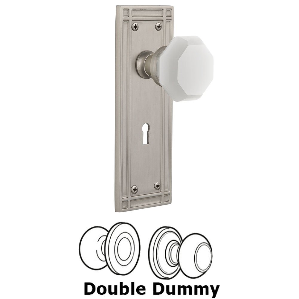 Nostalgic Warehouse Double Dummy - Mission Plate with Keyhole with Waldorf White Milk Glass Knob in Satin Nickel