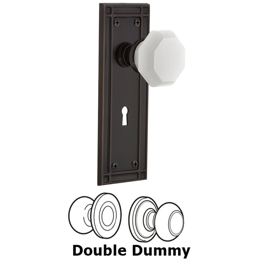 Nostalgic Warehouse Double Dummy - Mission Plate with Keyhole with Waldorf White Milk Glass Knob in Timeless Bronze