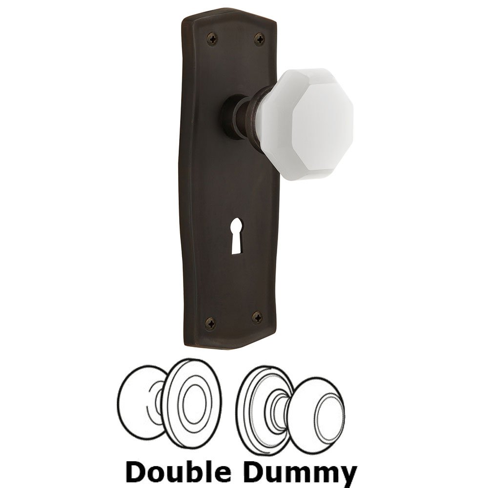Nostalgic Warehouse Double Dummy - Prairie Plate with Keyhole with Waldorf White Milk Glass Knob in Oil-Rubbed Bronze