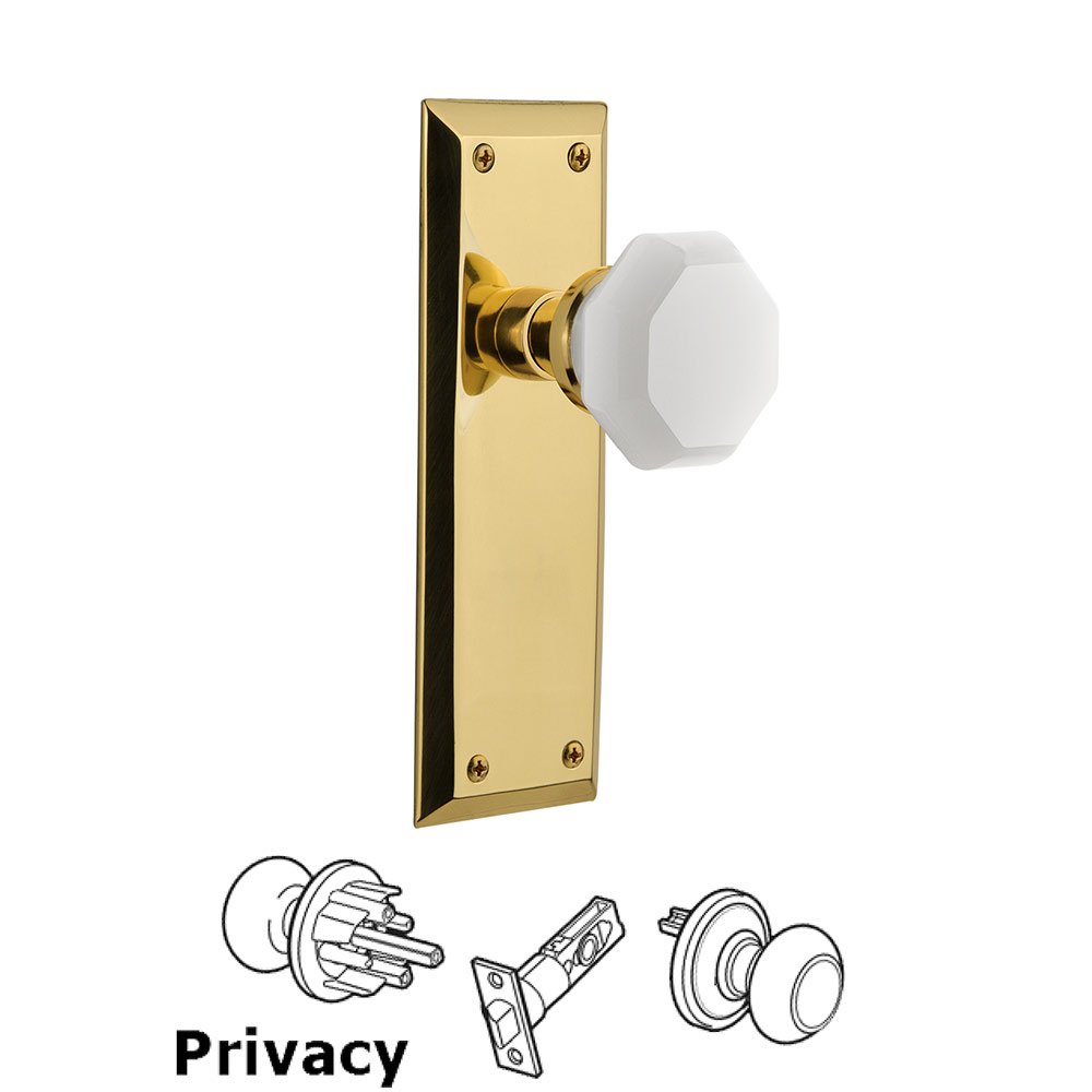 Nostalgic Warehouse Privacy - New York Plate with Waldorf White Milk Glass Knob in Unlacquered Brass 