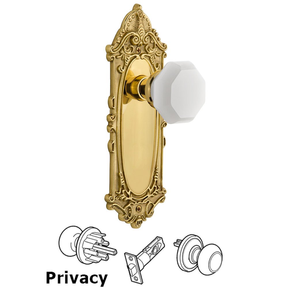 Nostalgic Warehouse Privacy - Victorian Plate with Waldorf White Milk Glass Knob in Polished Brass