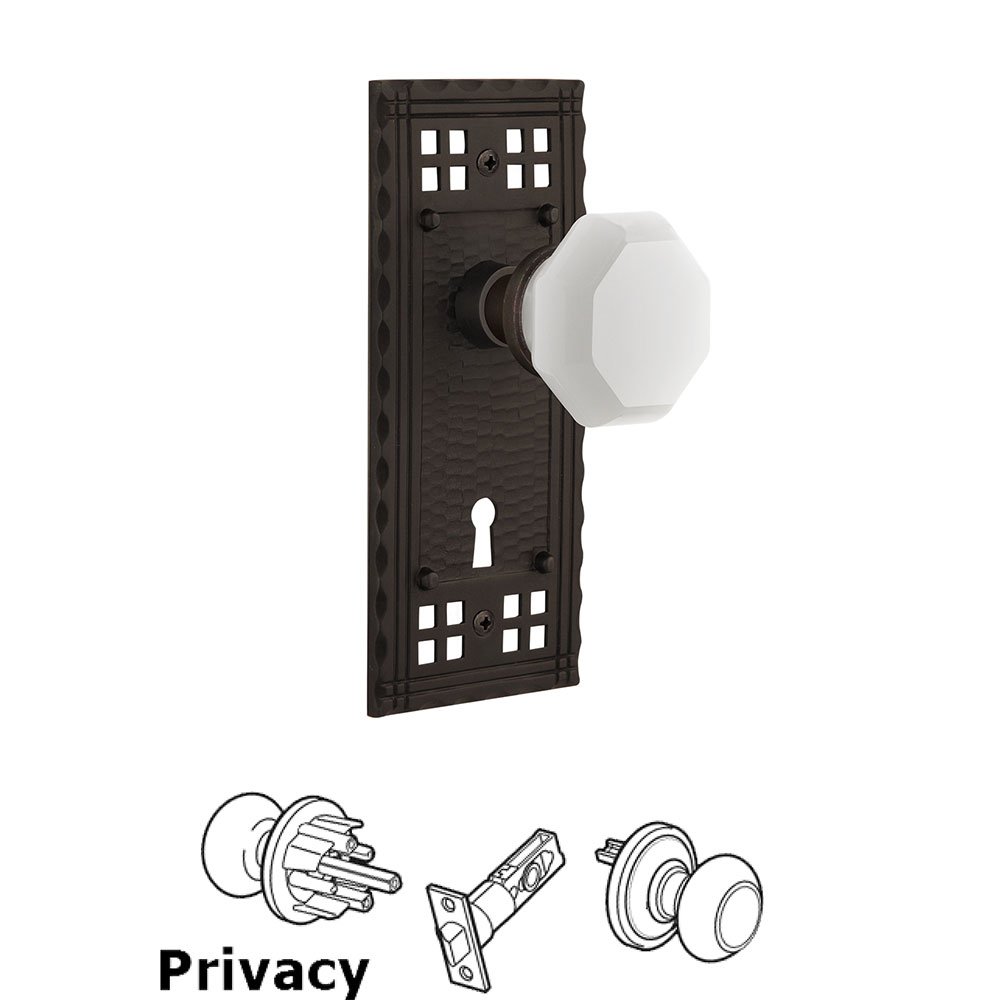Nostalgic Warehouse Privacy - Craftsman Plate with Keyhole with Waldorf White Milk Glass Knob in Oil-Rubbed Bronze