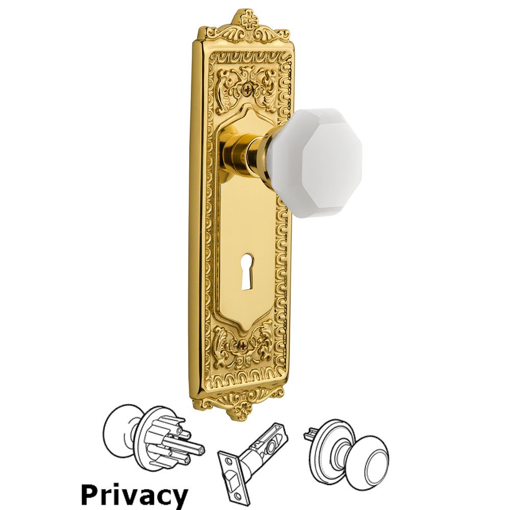 Nostalgic Warehouse Privacy - Egg & Dart Plate with Keyhole with Waldorf White Milk Glass Knob in Unlacquered Brass