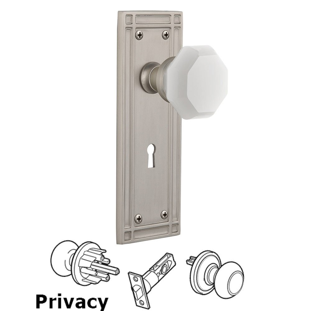 Nostalgic Warehouse Privacy - Mission Plate with Keyhole with Waldorf White Milk Glass Knob in Satin Nickel