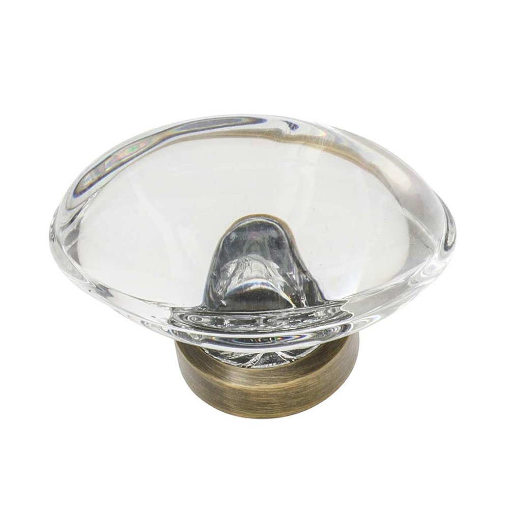 Nostalgic Warehouse 1 3/4" Oval Clear Crystal Cabinet Knob in Antique Brass