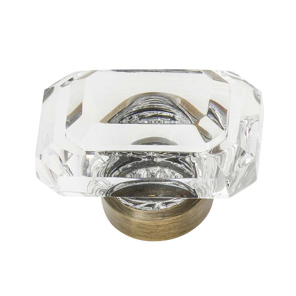 Nostalgic Warehouse 1 9/16" Baguette Cut Clear Crystal Cabinet Knob in Antique Brass