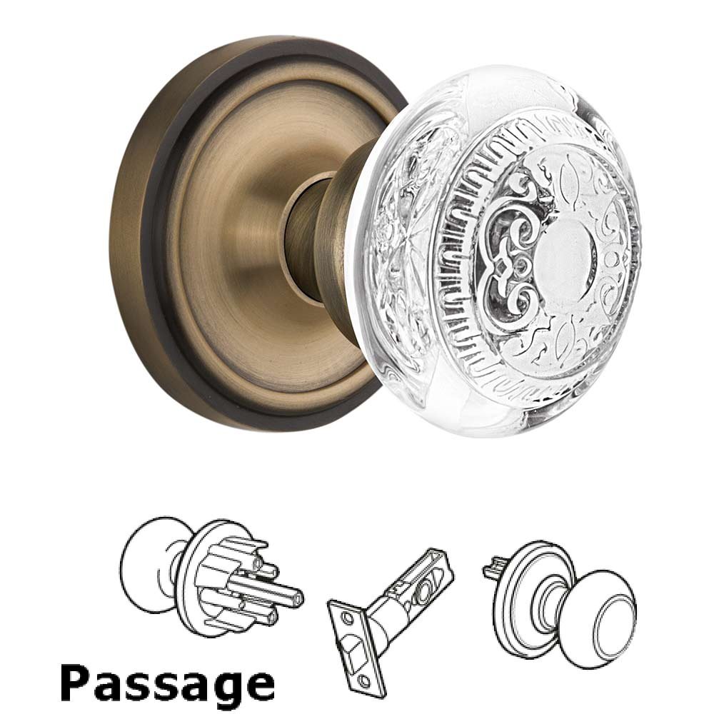 Nostalgic Warehouse Passage - Classic Rosette With Crystal Egg & Dart Knob in Antique Brass