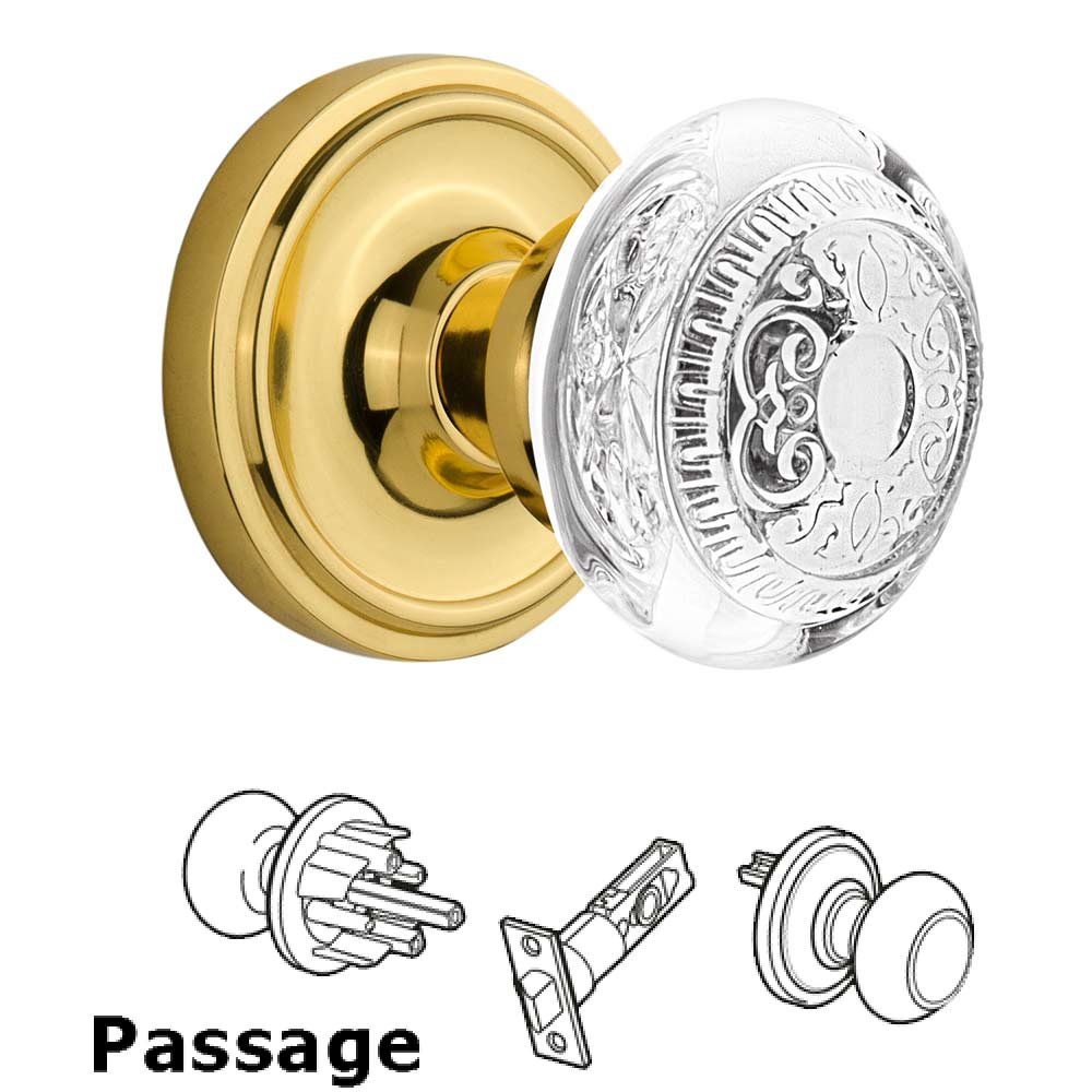 Nostalgic Warehouse Passage - Classic Rosette With Crystal Egg & Dart Knob in Polished Brass