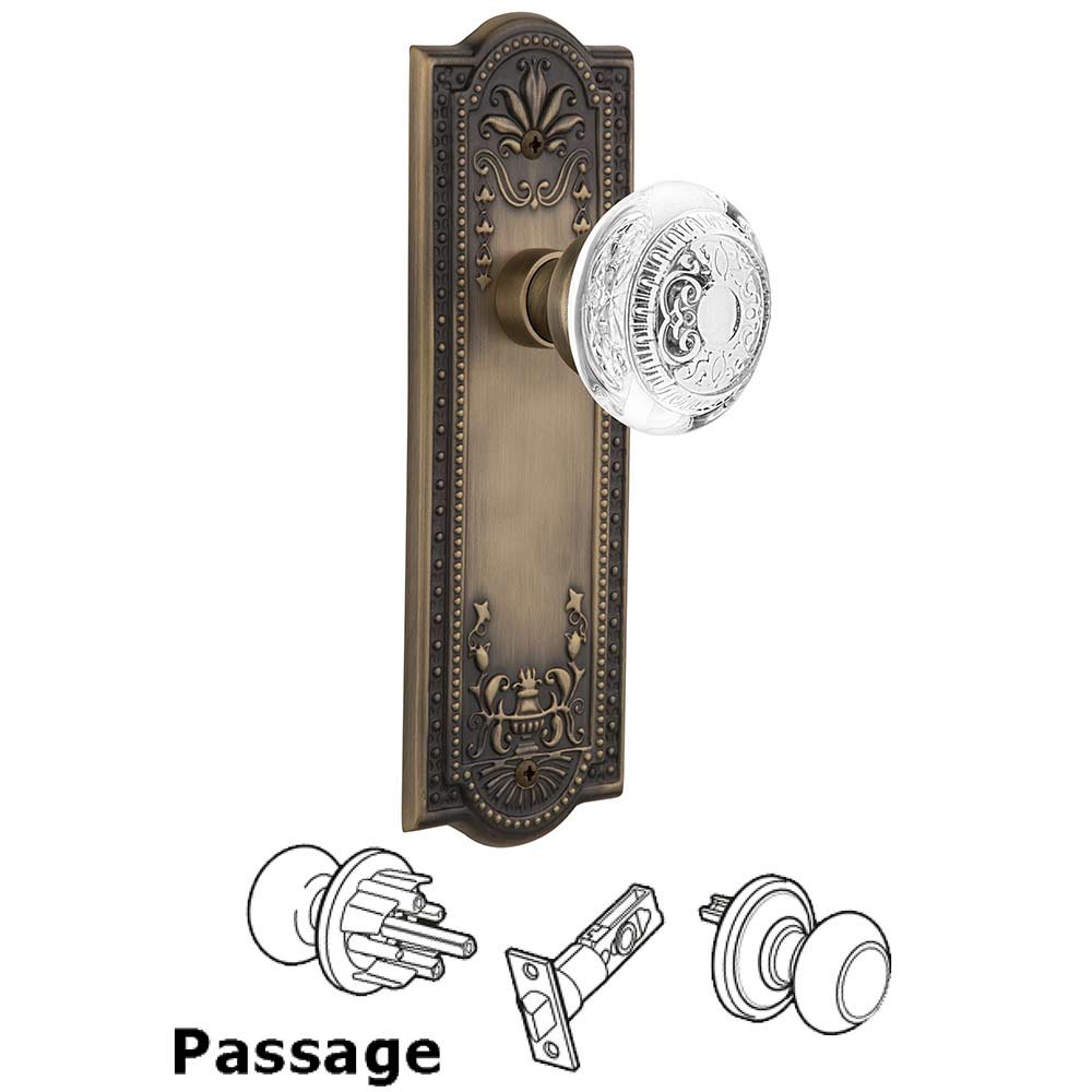 Nostalgic Warehouse Passage - Meadows Plate With Crystal Egg & Dart Knob in Antique Brass