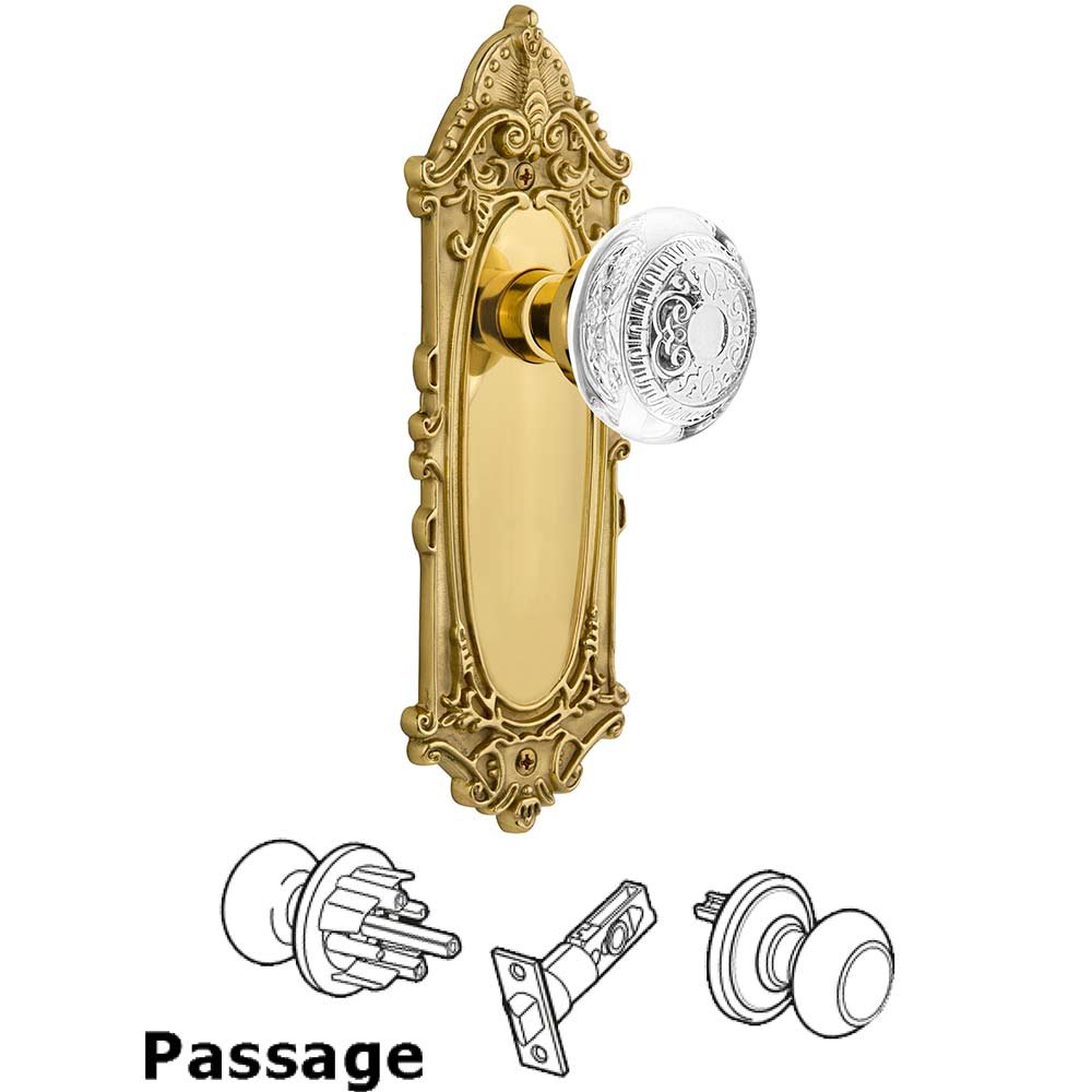 Nostalgic Warehouse Passage - Victorian Plate With Crystal Egg & Dart Knob in Unlacquered Brass