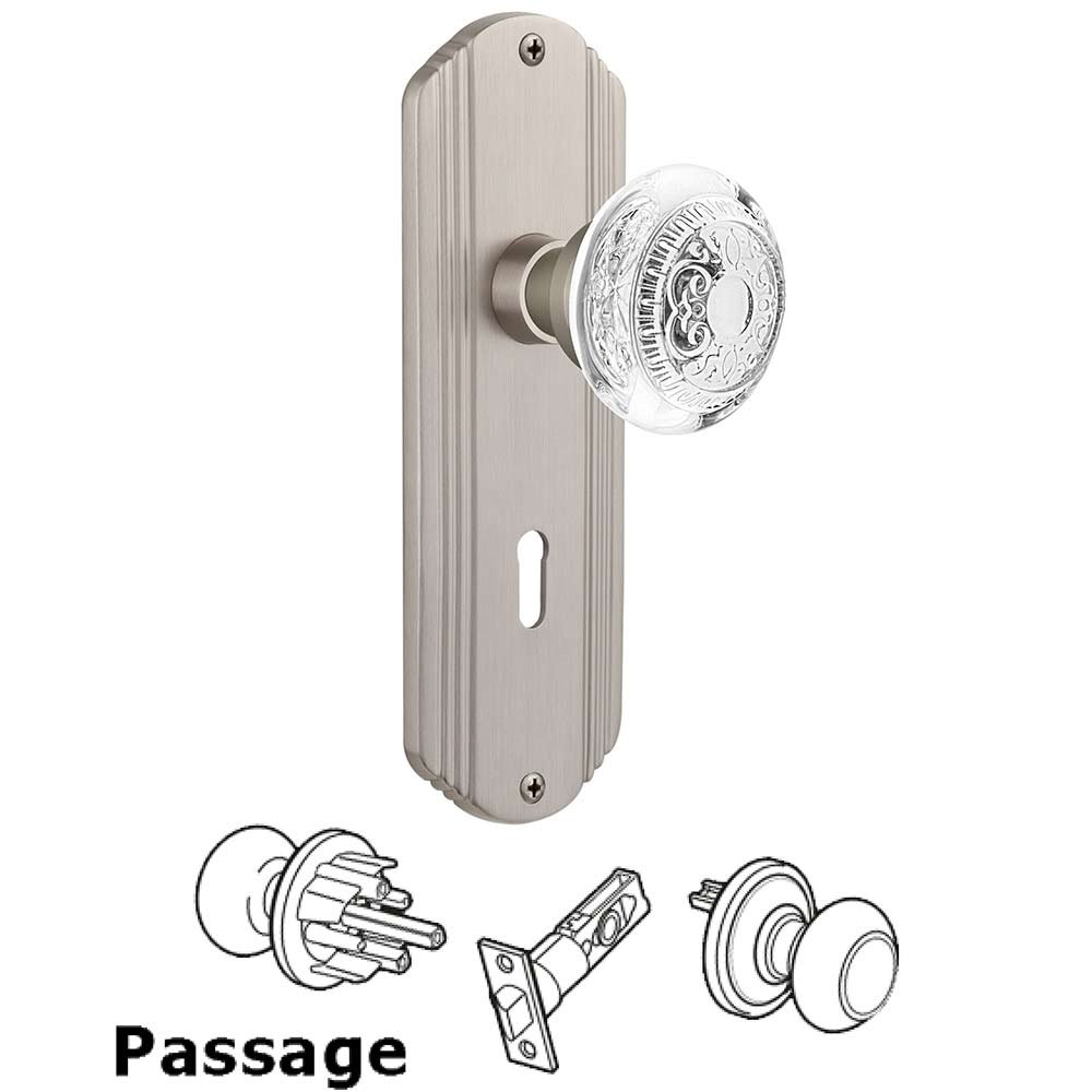 Nostalgic Warehouse Passage - Deco Plate With Keyhole and Crystal Egg & Dart Knob in Satin Nickel