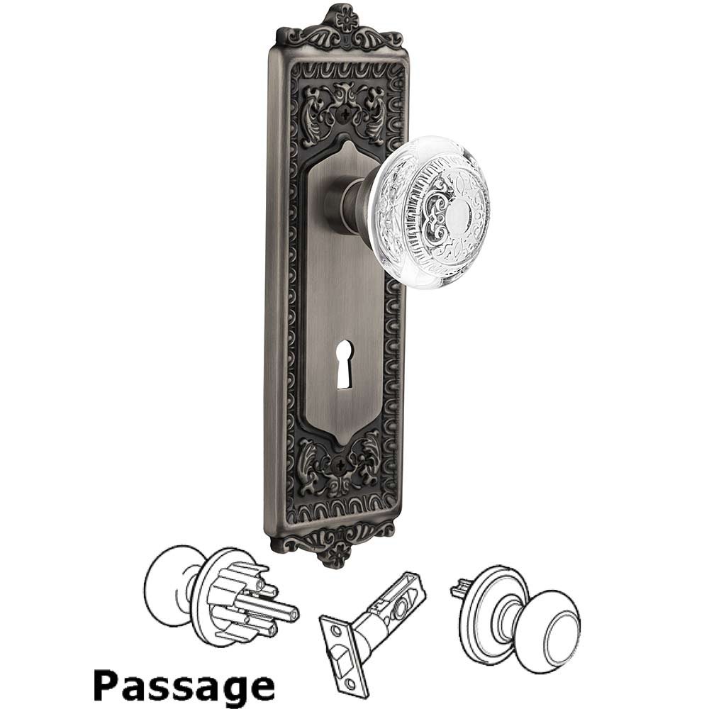 Nostalgic Warehouse Passage - Egg & Dart Plate With Keyhole and Crystal Egg & Dart Knob in Antique Pewter