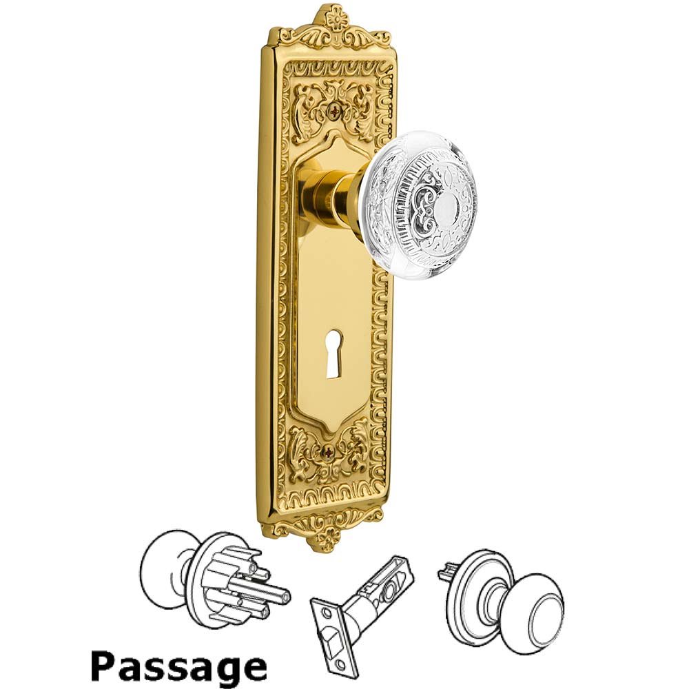 Nostalgic Warehouse Passage - Egg & Dart Plate With Keyhole and Crystal Egg & Dart Knob in Polished Brass