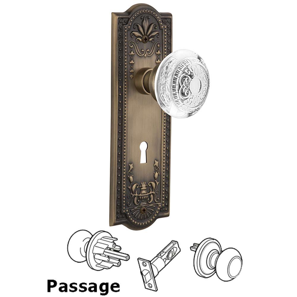 Nostalgic Warehouse Passage - Meadows Plate With Keyhole and Crystal Egg & Dart Knob in Antique Brass