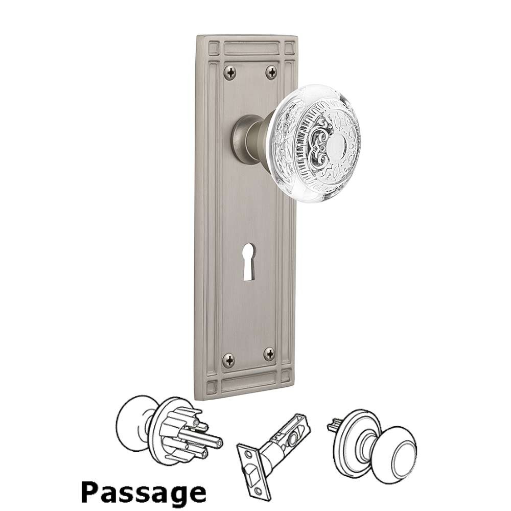 Nostalgic Warehouse Passage - Mission Plate With Keyhole and Crystal Egg & Dart Knob in Satin Nickel