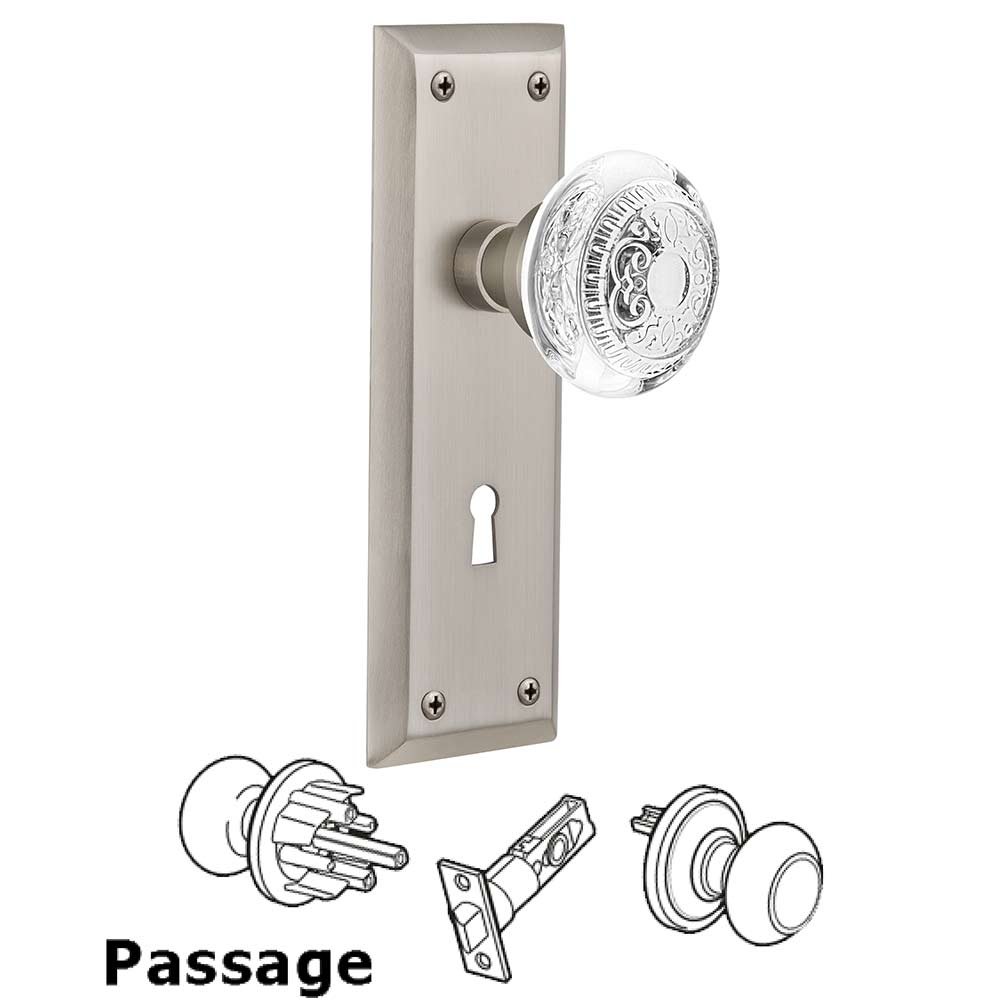 Nostalgic Warehouse Passage - New York Plate With Keyhole and Crystal Egg & Dart Knob in Satin Nickel