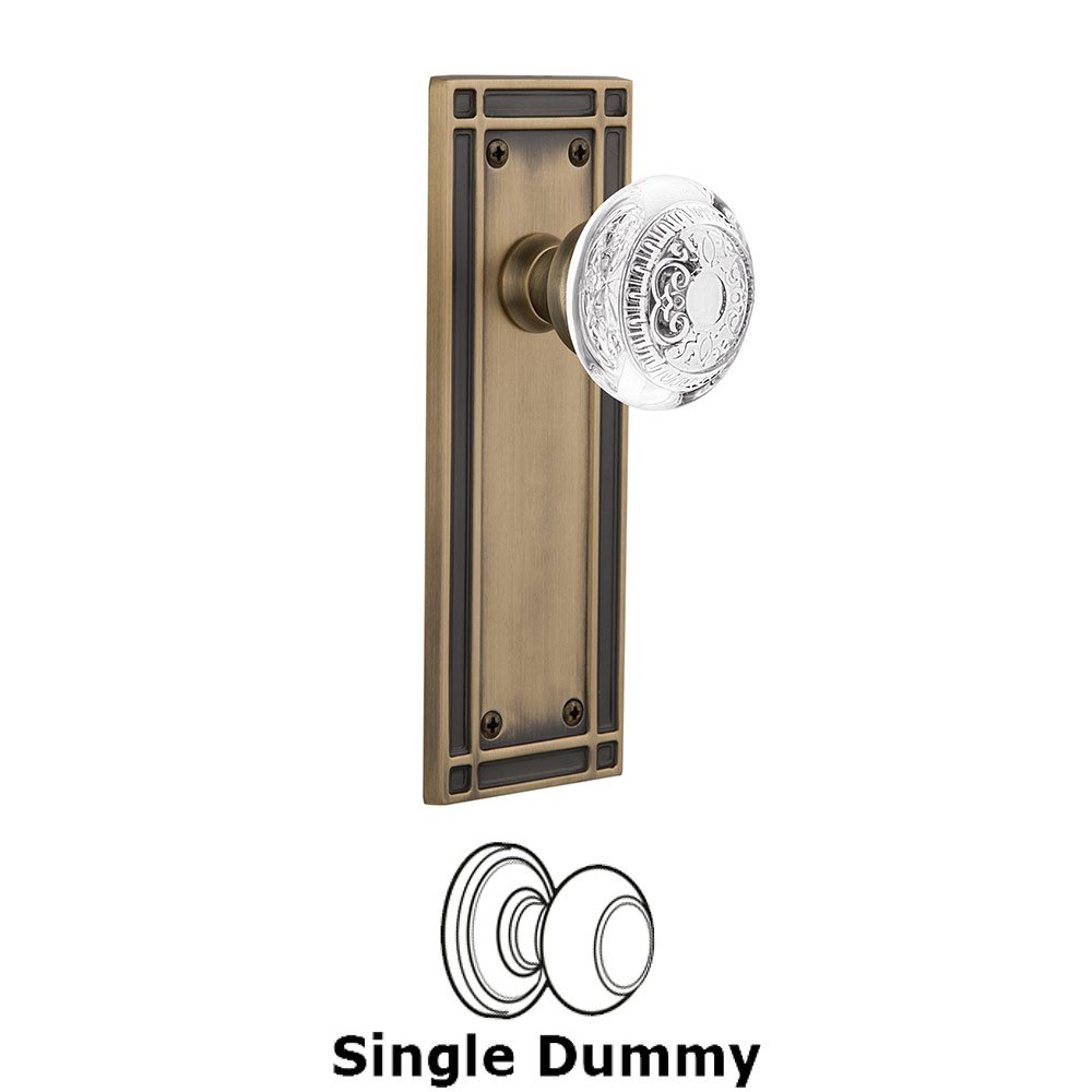 Nostalgic Warehouse Single Dummy - Mission Plate With Crystal Egg & Dart Knob in Antique Brass