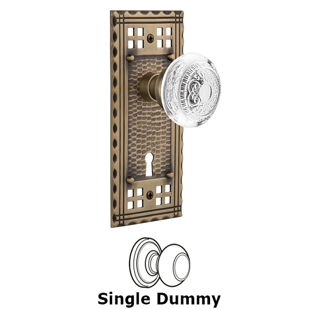 Nostalgic Warehouse Single Dummy - Craftsman Plate With Keyhole and Crystal Egg & Dart Knob in Antique Brass