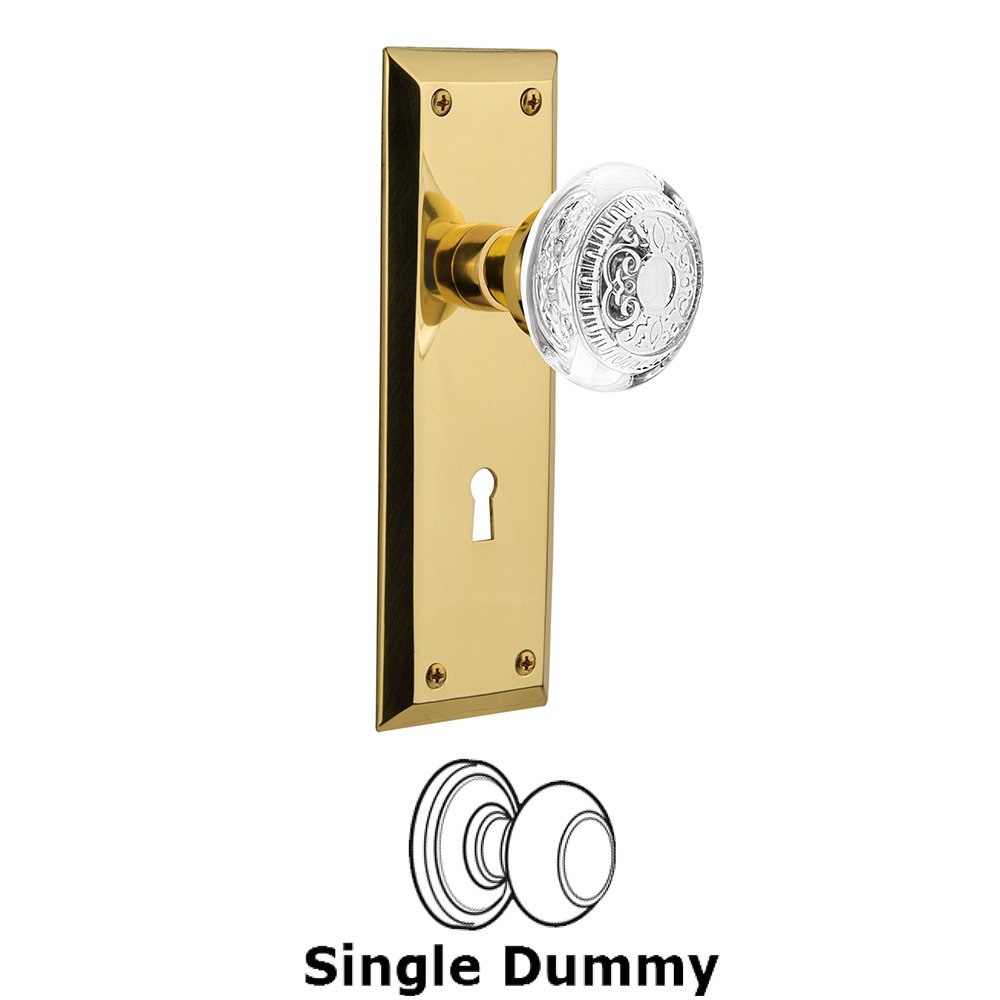 Nostalgic Warehouse Single Dummy - New York Plate With Keyhole and Crystal Egg & Dart Knob in Unlacquered Brass