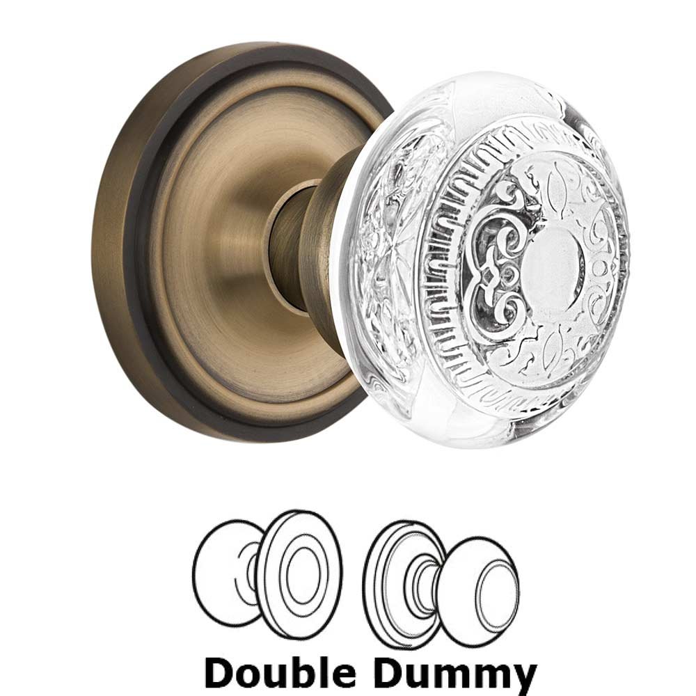 Nostalgic Warehouse Double Dummy Classic Rosette With Crystal Egg & Dart Knob in Antique Brass