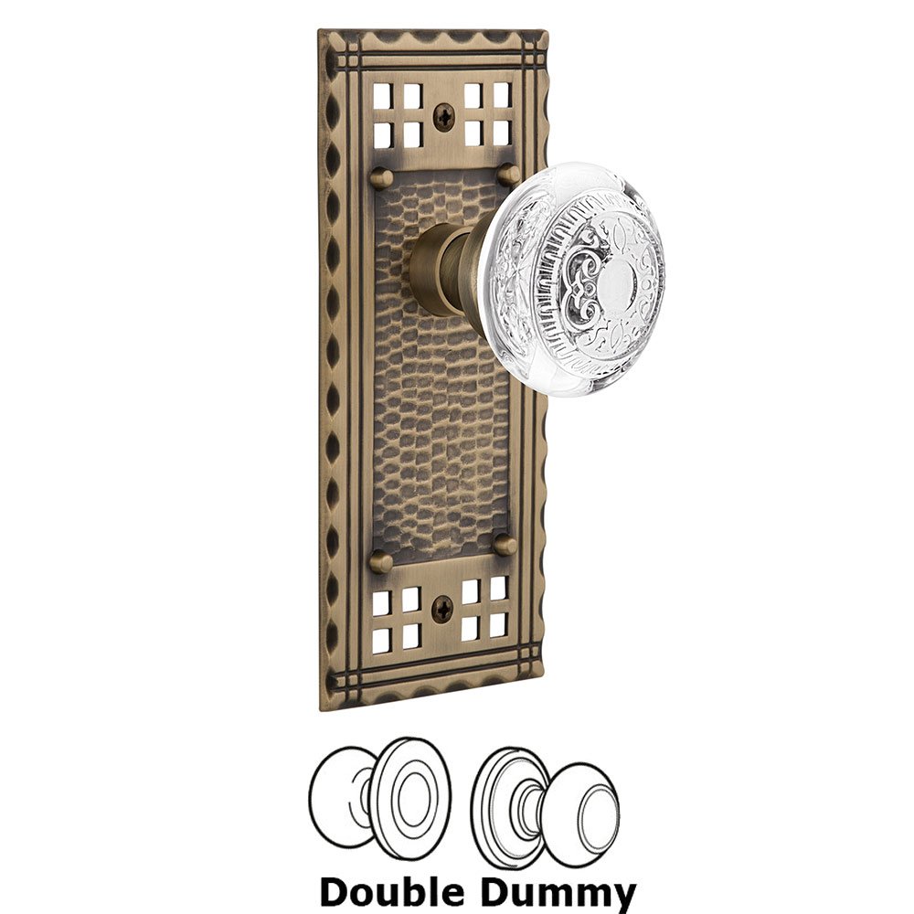 Nostalgic Warehouse Double Dummy - Craftsman Plate With Crystal Egg & Dart Knob in Antique Brass