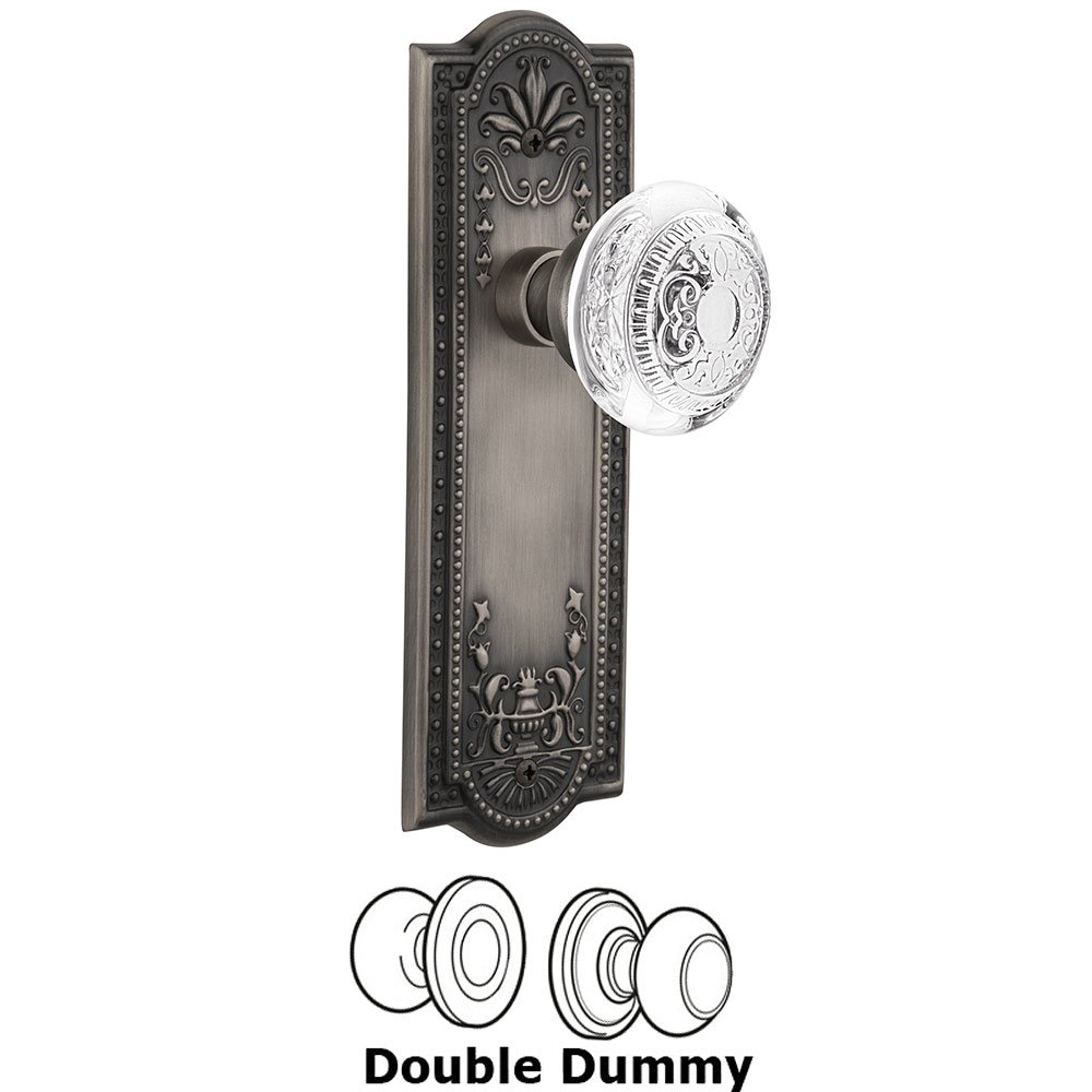 Nostalgic Warehouse Double Dummy - Meadows Plate With Crystal Egg & Dart Knob in Antique Pewter