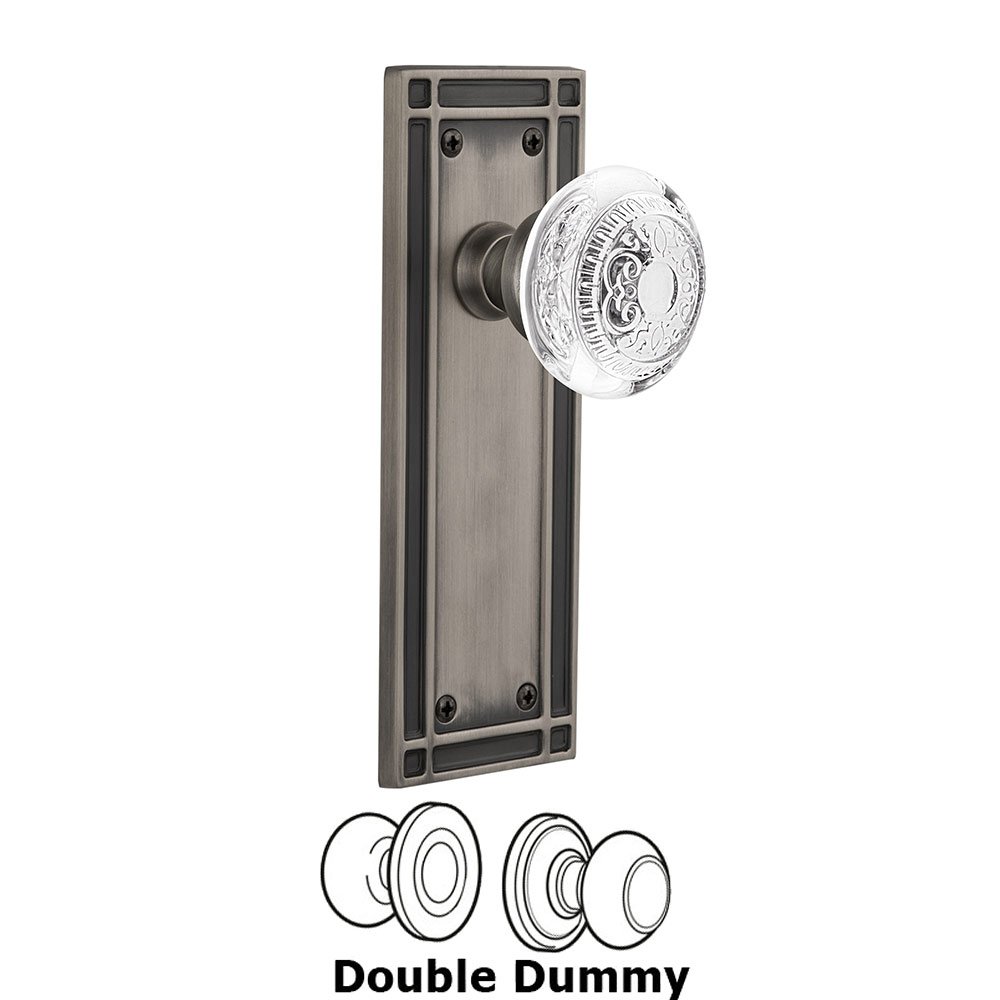 Nostalgic Warehouse Double Dummy - Mission Plate With Crystal Egg & Dart Knob in Antique Pewter