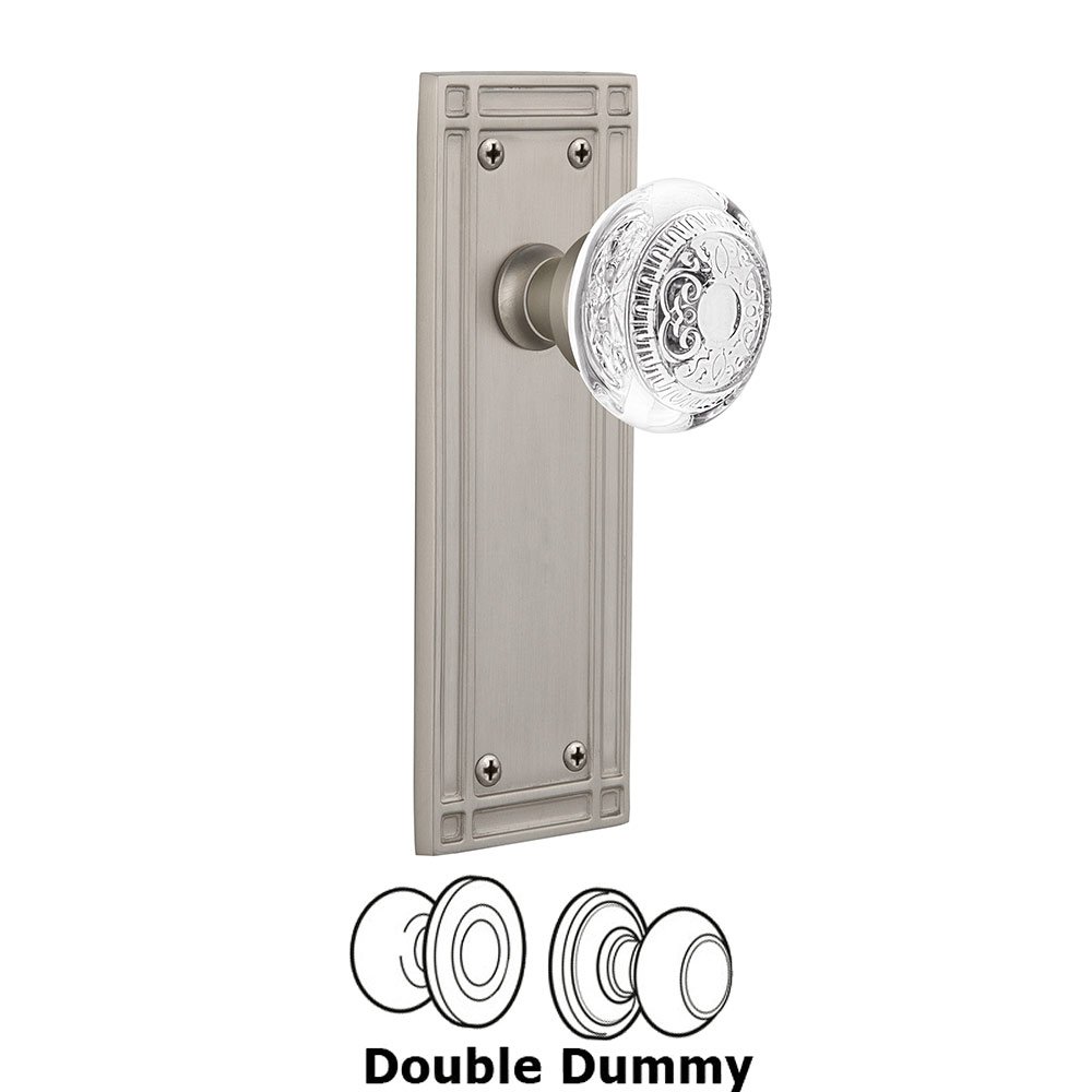 Nostalgic Warehouse Double Dummy - Mission Plate With Crystal Egg & Dart Knob in Satin Nickel