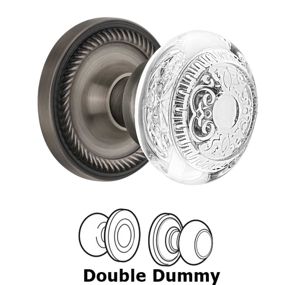 Nostalgic Warehouse Double Dummy - Rope Rosette With Crystal Egg & Dart Knob in Antique Pewter