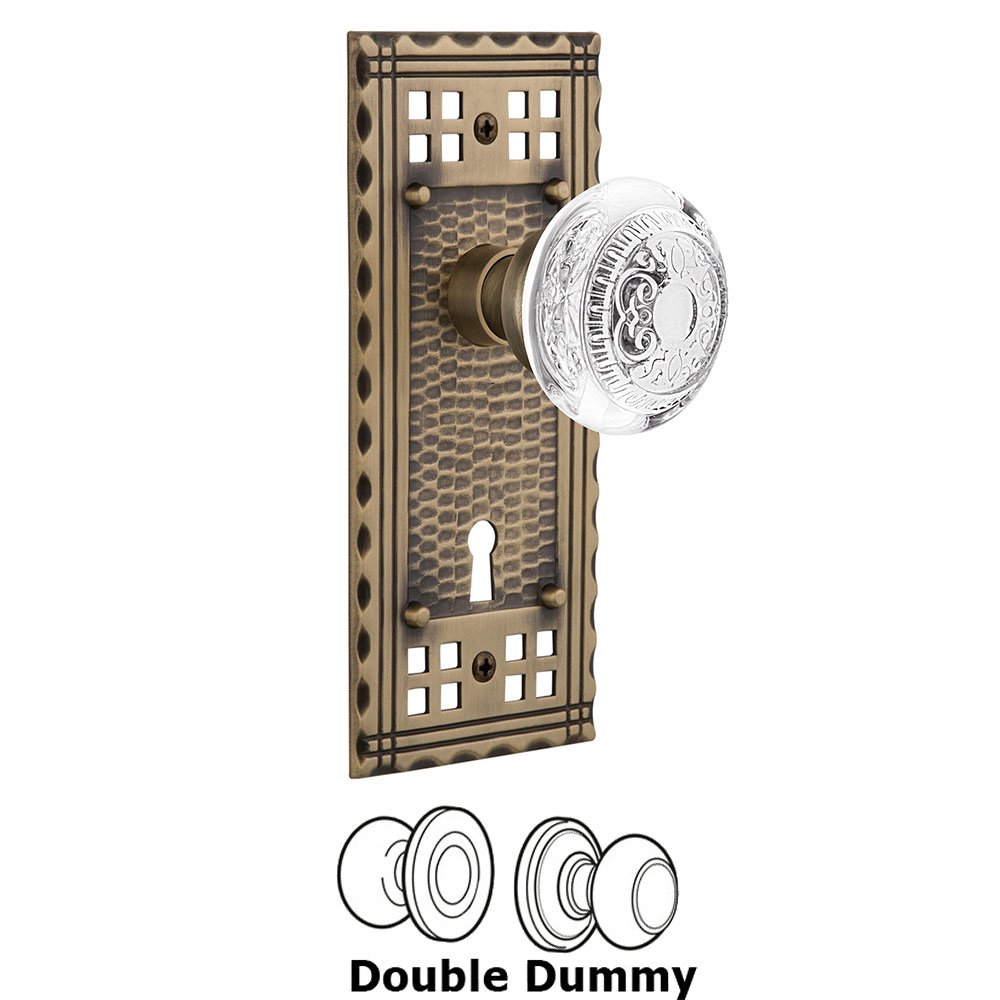 Nostalgic Warehouse Double Dummy - Craftsman Plate With Keyhole and Crystal Egg & Dart Knob in Antique Brass