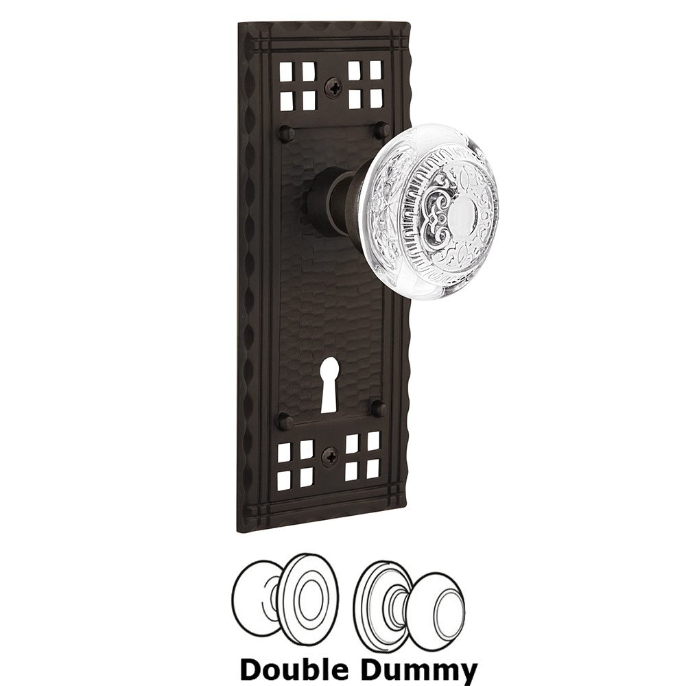 Nostalgic Warehouse Double Dummy - Craftsman Plate With Keyhole and Crystal Egg & Dart Knob in Oil-Rubbed Bronze