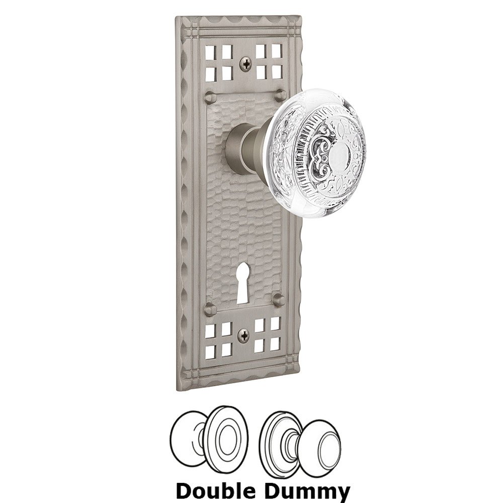 Nostalgic Warehouse Double Dummy - Craftsman Plate With Keyhole and Crystal Egg & Dart Knob in Satin Nickel