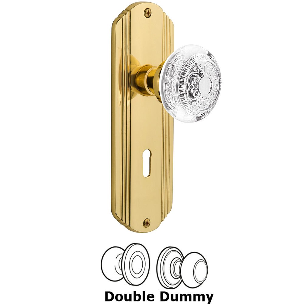Nostalgic Warehouse Double Dummy - Deco Plate With Keyhole and Crystal Egg & Dart Knob in Polished Brass