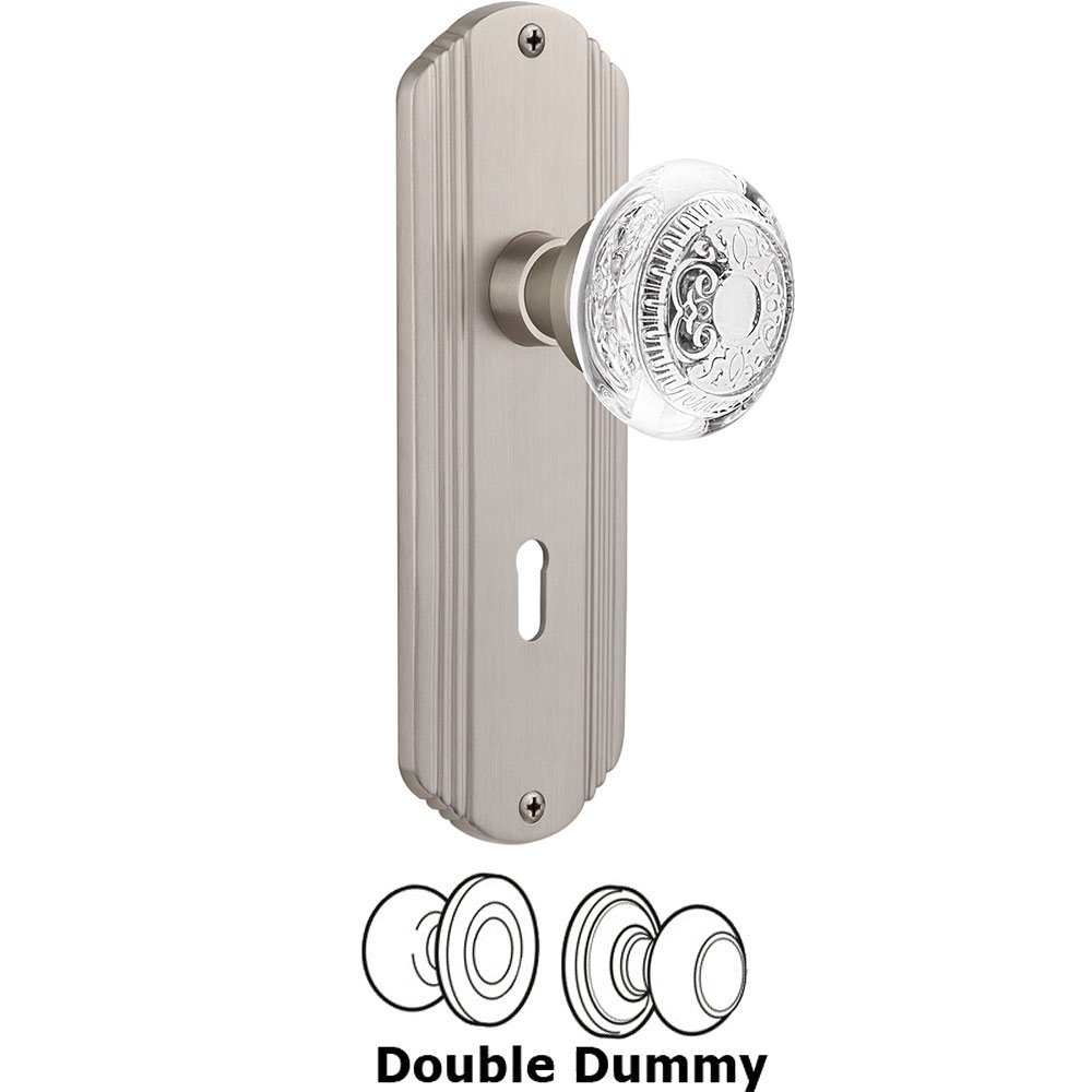 Nostalgic Warehouse Double Dummy - Deco Plate With Keyhole and Crystal Egg & Dart Knob in Satin Nickel
