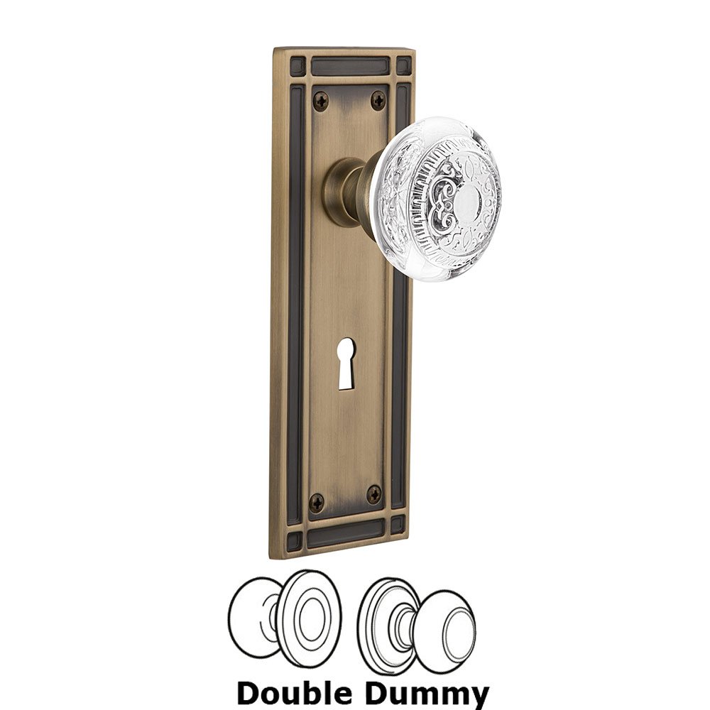 Nostalgic Warehouse Double Dummy - Mission Plate With Keyhole and Crystal Egg & Dart Knob in Antique Brass