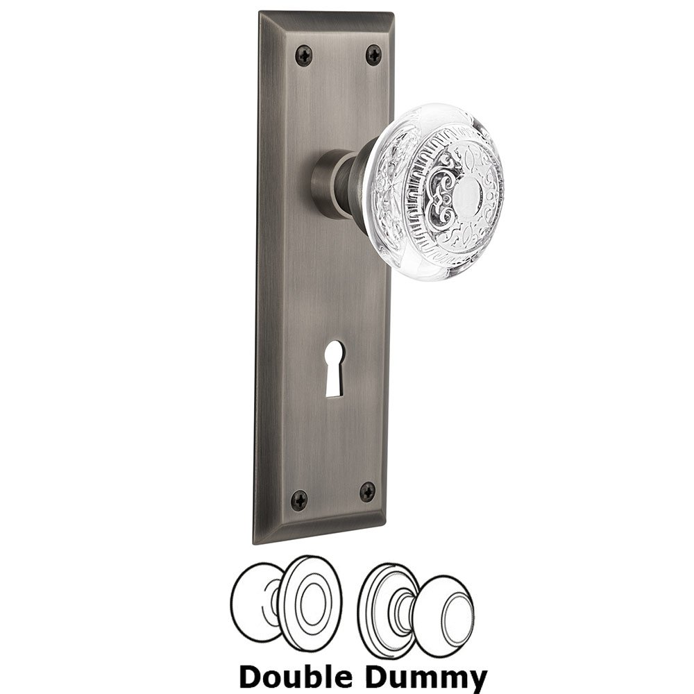 Nostalgic Warehouse Double Dummy - New York Plate With Keyhole and Crystal Egg & Dart Knob in Antique Pewter