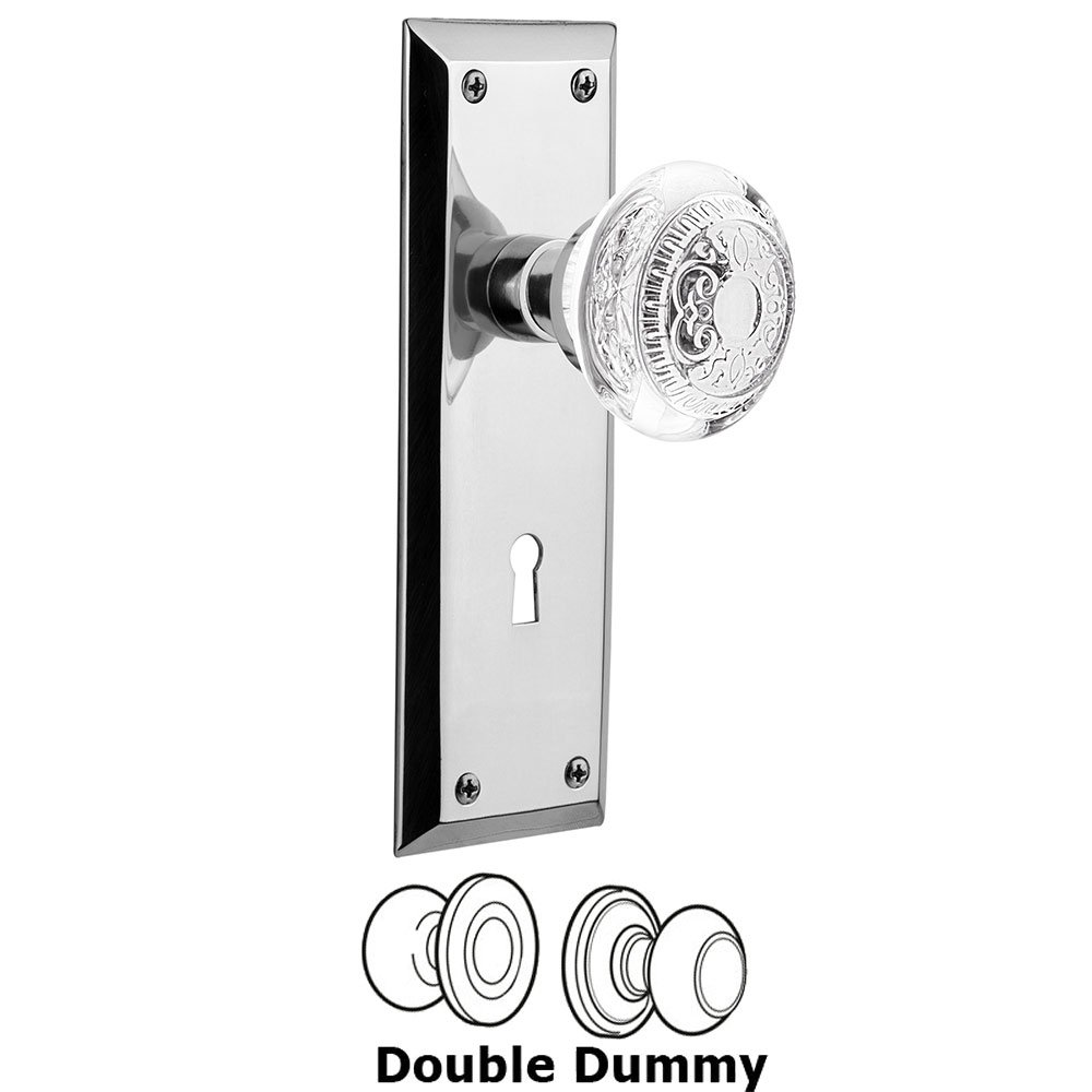 Nostalgic Warehouse Double Dummy - New York Plate With Keyhole and Crystal Egg & Dart Knob in Bright Chrome