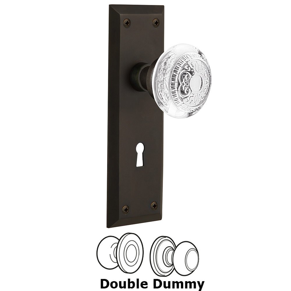 Nostalgic Warehouse Double Dummy - New York Plate With Keyhole and Crystal Egg & Dart Knob in Oil-Rubbed Bronze