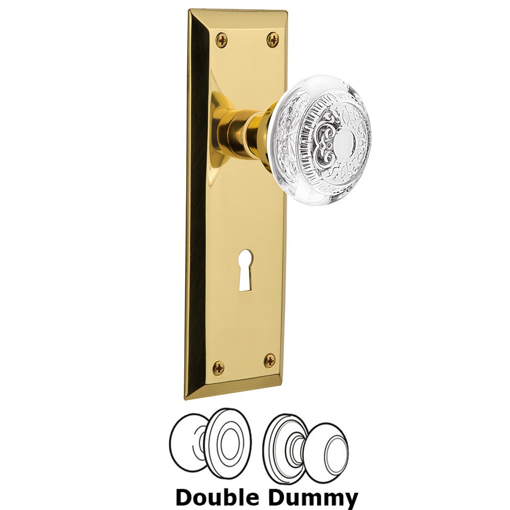 Nostalgic Warehouse Double Dummy - New York Plate With Keyhole and Crystal Egg & Dart Knob in Polished Brass