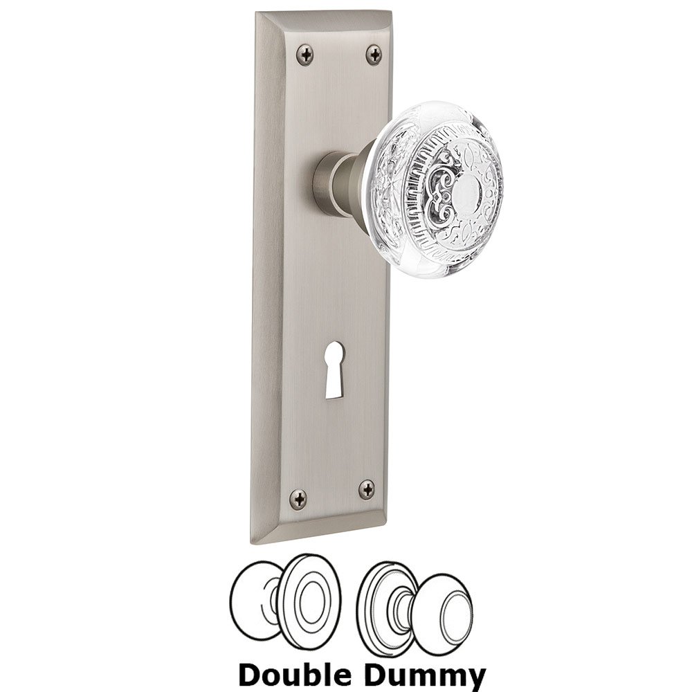 Nostalgic Warehouse Double Dummy - New York Plate With Keyhole and Crystal Egg & Dart Knob in Satin Nickel