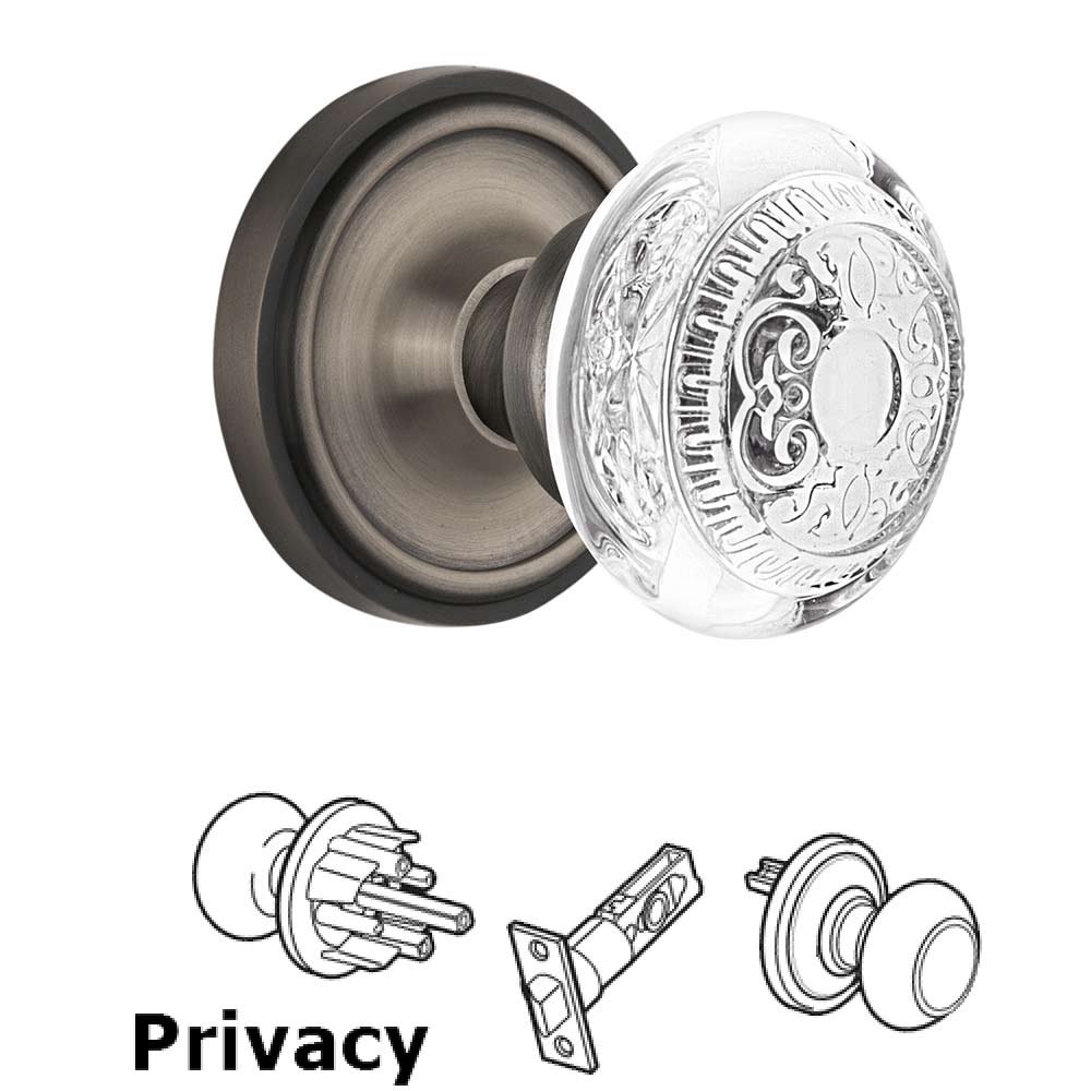 Nostalgic Warehouse Privacy - Classic Rosette With Crystal Egg & Dart Knob in Antique Pewter