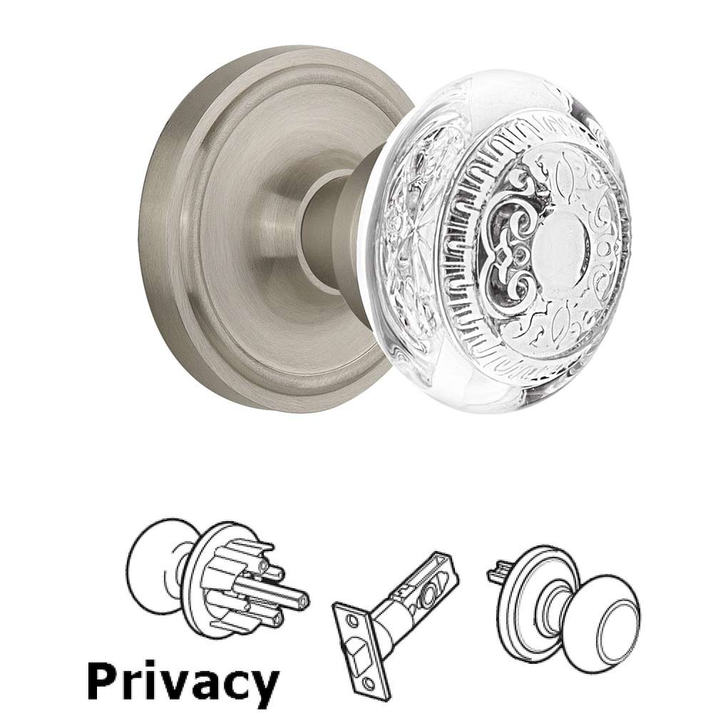 Nostalgic Warehouse Privacy - Classic Rosette With Crystal Egg & Dart Knob in Satin Nickel