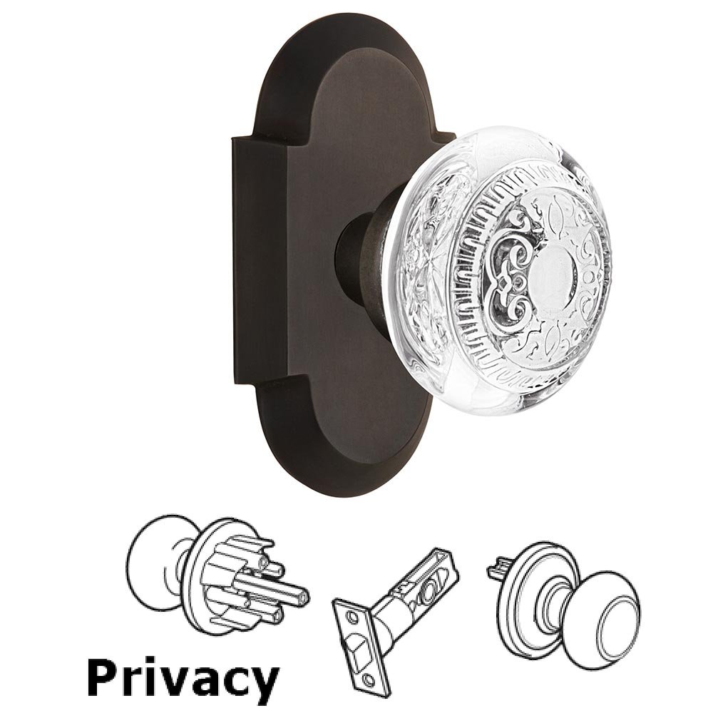 Nostalgic Warehouse Privacy - Cottage Plate With Crystal Egg & Dart Knob in Oil-Rubbed Bronze