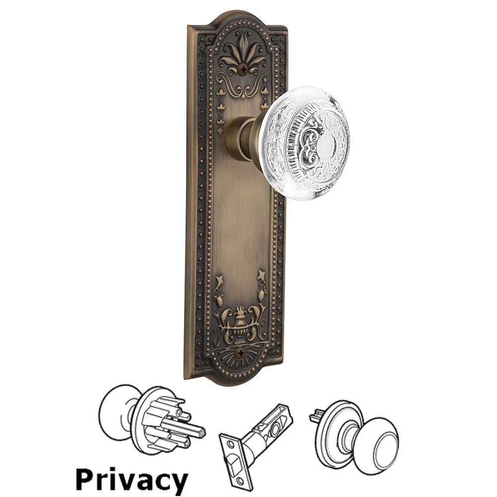 Nostalgic Warehouse Privacy - Meadows Plate With Crystal Egg & Dart Knob in Antique Brass
