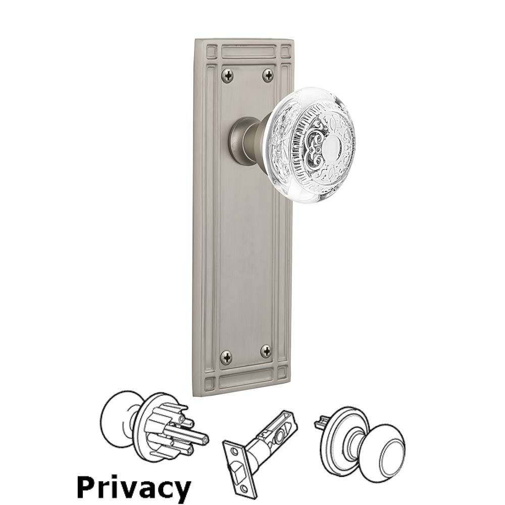 Nostalgic Warehouse Privacy - Mission Plate With Crystal Egg & Dart Knob in Satin Nickel